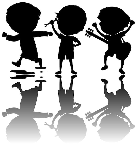 Set of kids silhouette with reflex