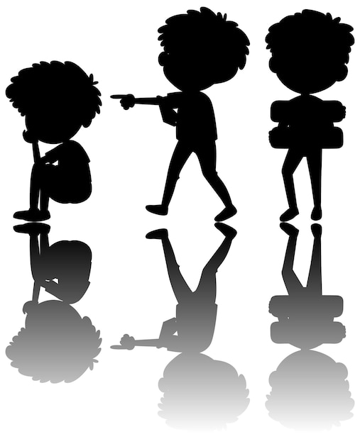 Set of kids silhouette with reflex