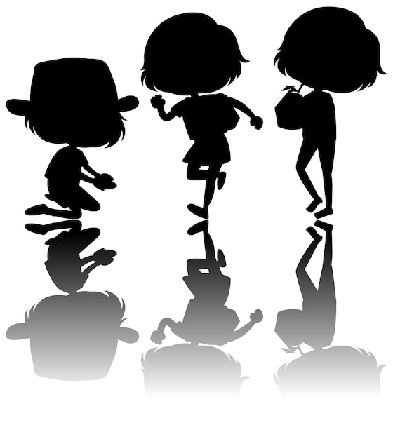 Set of kids silhouette with reflex