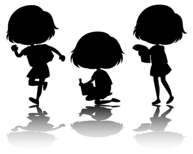 Set of kids silhouette with reflex