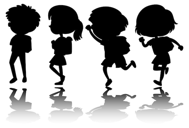 Set of kids silhouette with reflex