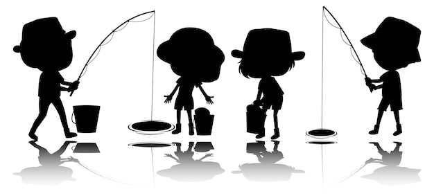 Set of kids silhouette with reflex