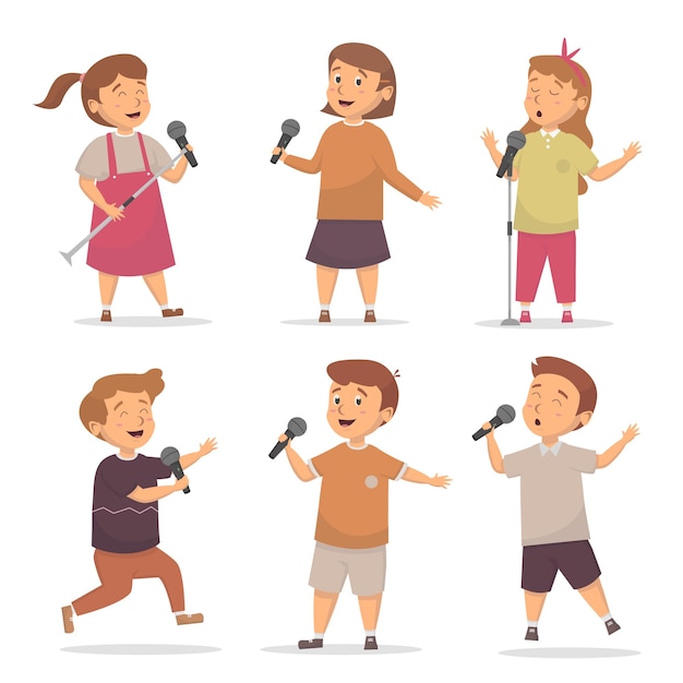 Set of kids singing illustration