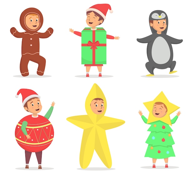 Set of kids use cute costume at christmas season illustration