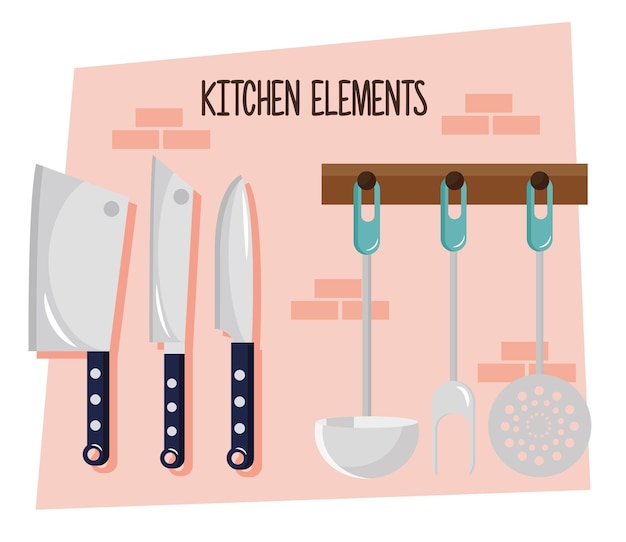 Set of kitchen cutleries hanging and lettering illustration design