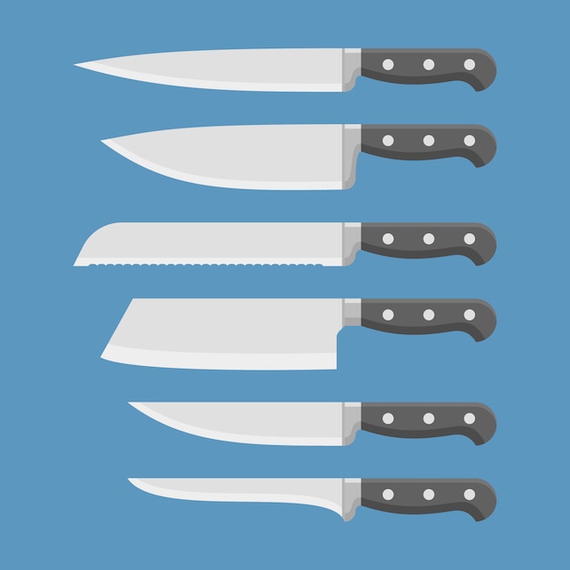 Set of kitchen knives isolated . Flat style   illustration.