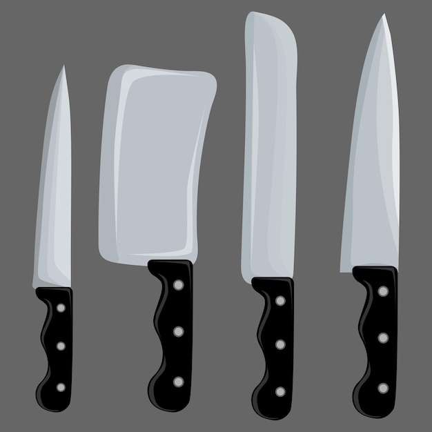 Vector a set of kitchen knives with a black handle