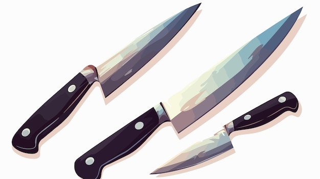 a set of kitchen knives with a white background