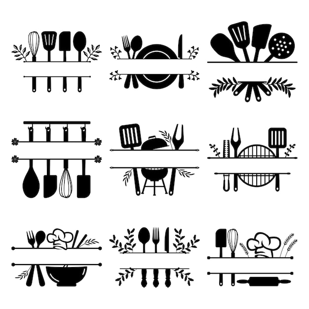 Set of kitchen split monogram vector