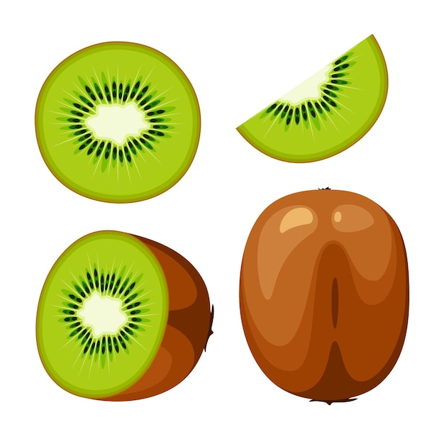 A set of kiwis on a white background. Cartoon design.