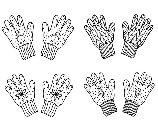 Set of knitted gloves in Doodle style