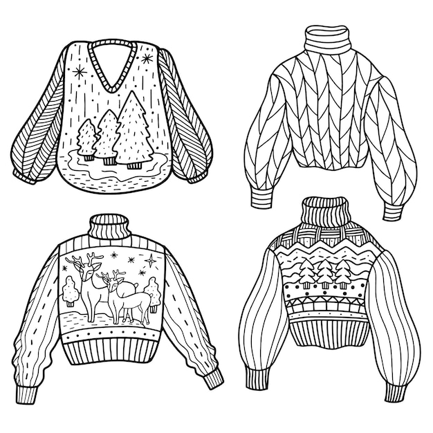 Set of knitted sweaters in Doodle style