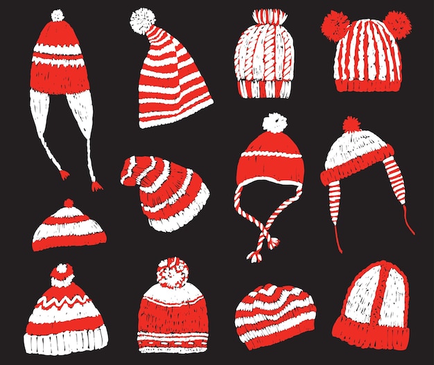 Set of knitted winter caps