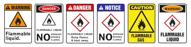 A set of labels for containers with hazardous liquid materials