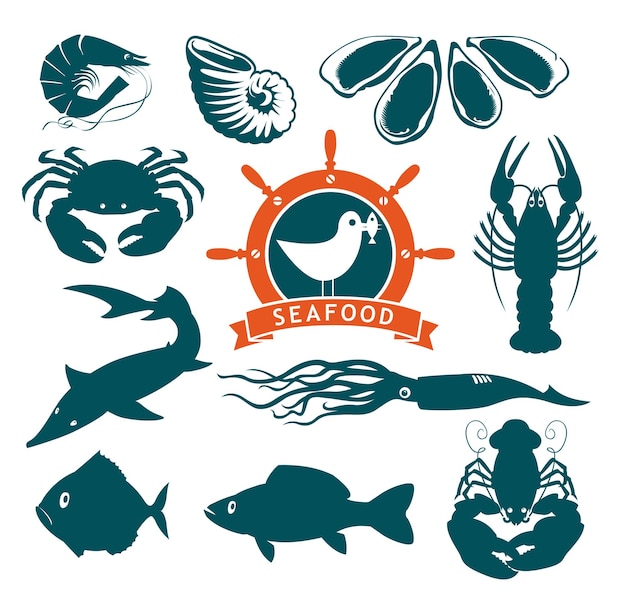 set of labels for seafood