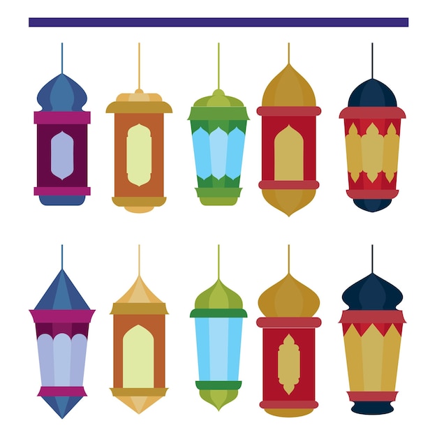 Vector set lamp lantern simple flat design ornament vector illustrations eps10