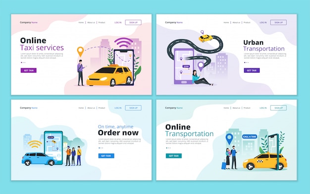 Set of landing page template for online taxi, car sharing service and mobile city transportation