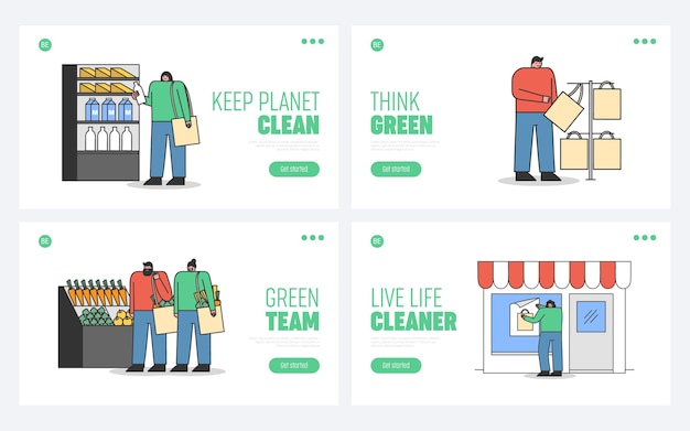 Set of landing pages for zero waste concept of ecology website
