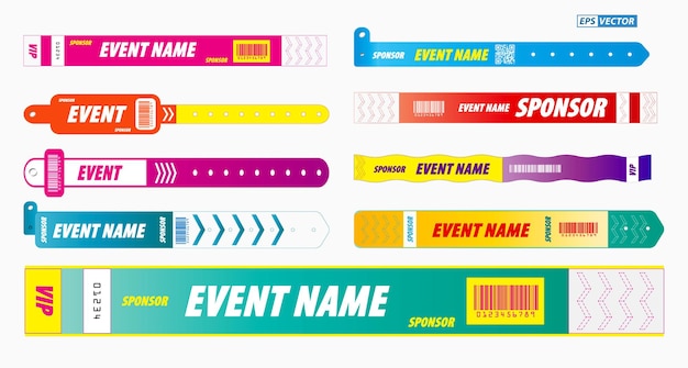 set of lanyard bracelets or concert identity entrance concept eps vector