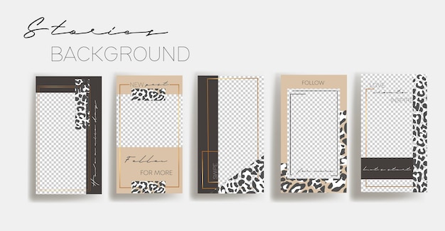 Set of leopard instagram Templates Vector Layout Design backgrounds for social media banner