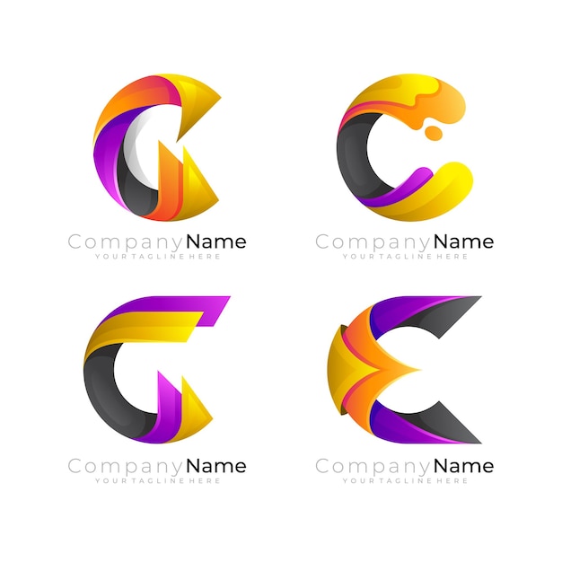 Set letter C logo with colorful design template, combination logos