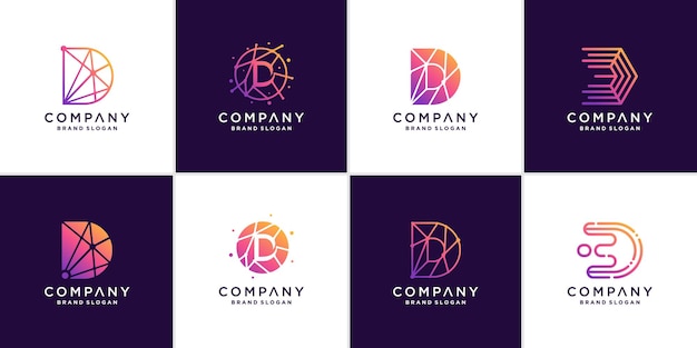 set of letter d logo template for tech company premium vector