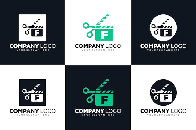 set of Letter F initial logo for Cinema film and videography design template