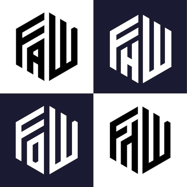 Set of letter FAW monogram and shield sign combination