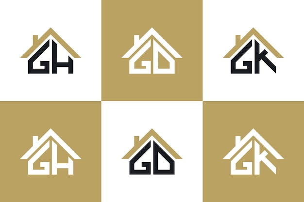 set of letter ghgdgk logo design with house illusration concept