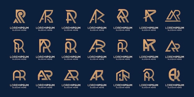 Set of letter A and letter R logo design mega collection monogram A and R gold color inspiration