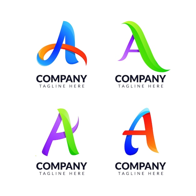 Set of letter A logo design template with colorful concept.  for business of fashion, simple