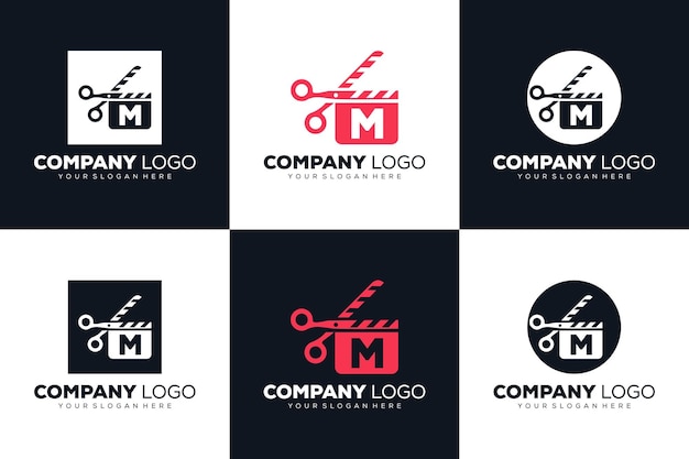 set of Letter M initial logo for Cinema film and videography design template