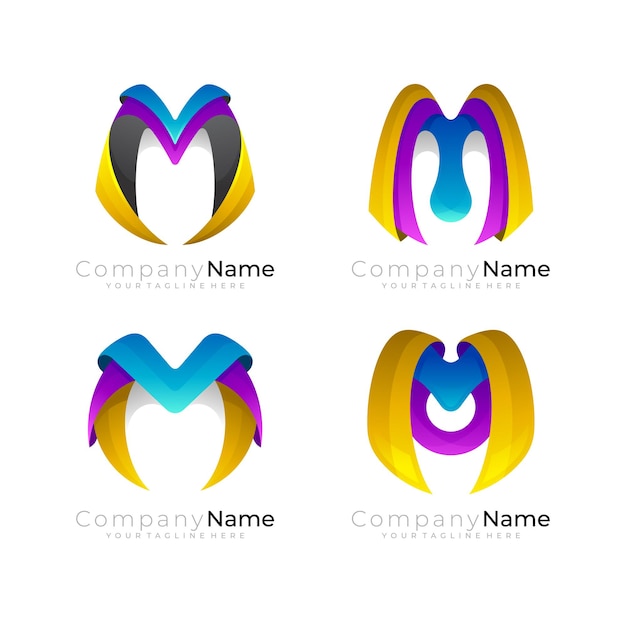 Set letter M logo template, combination logo vector image