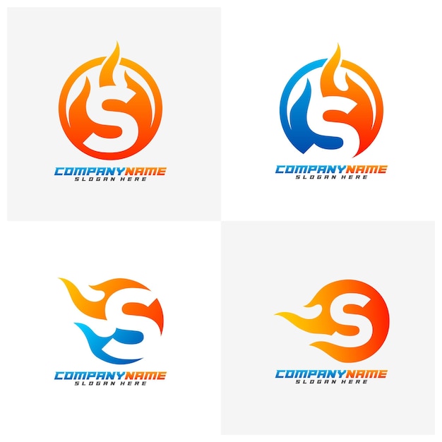 Set of Letter S with Fire Logo Design Vector Template Creative design Icon Symbol Illustration