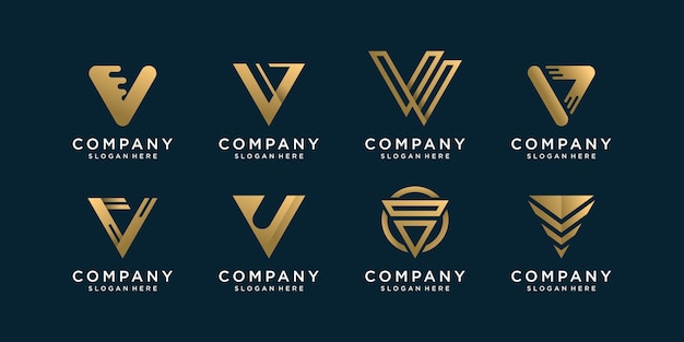 Set of letter V logo collection with golden concept