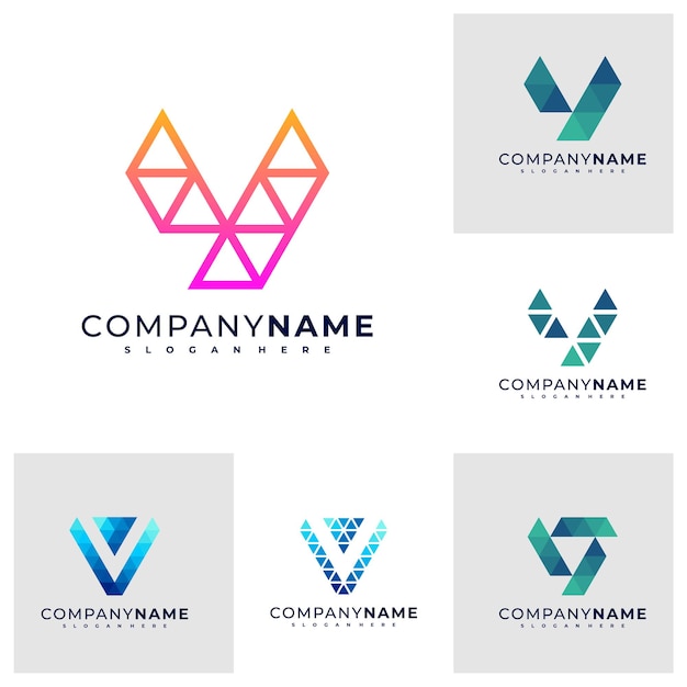 Set of Letter V logo design vector Creative V logo concepts template illustration