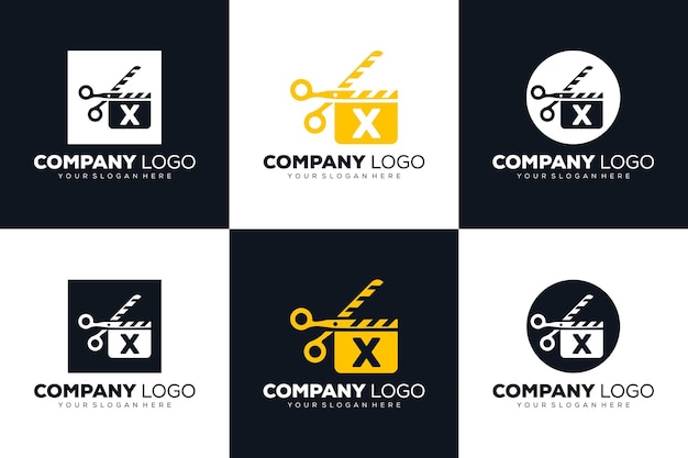 set of Letter X initial logo for Cinema film and videography design template