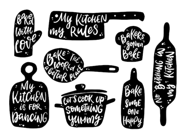 Set of lettering quotes for kitchen and cooking