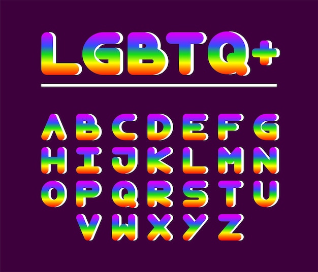 Set of lgbtq alphabets with rainbow colors design