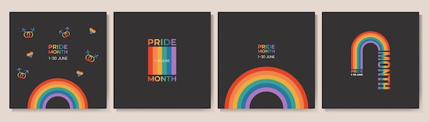 Vector set of lgbtq pride month banner card poster template with rainbow flag gay parade celebration