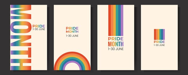 Vector set lgbtq pride month vertical banner card poster template with rainbow flag gay parade celebration