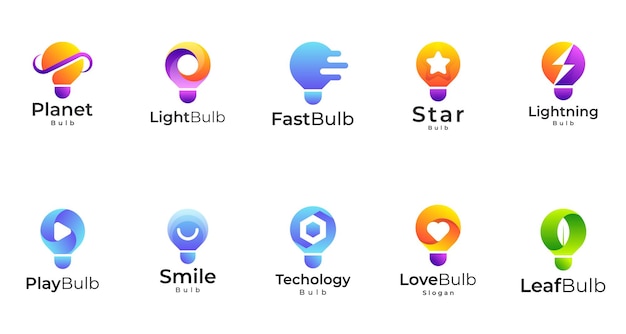 set light bulb logo, bulb gradient colorful logo