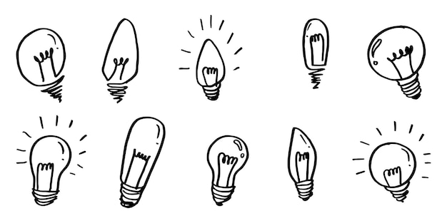 Set of light bulbs cartoon doodle. icon Symbol of ideas. vector illustration.