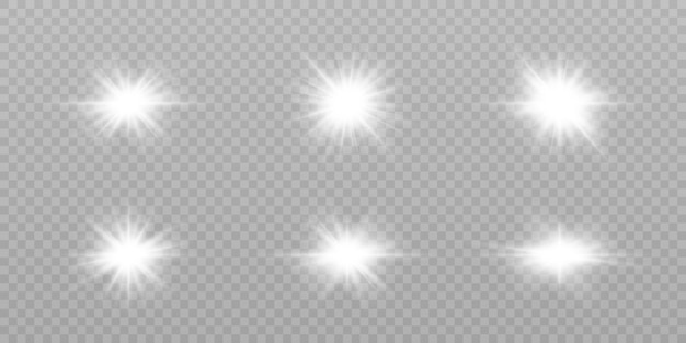 Set of Light Effects. A flash of white light, a star on a transparent background. Sun, summer.