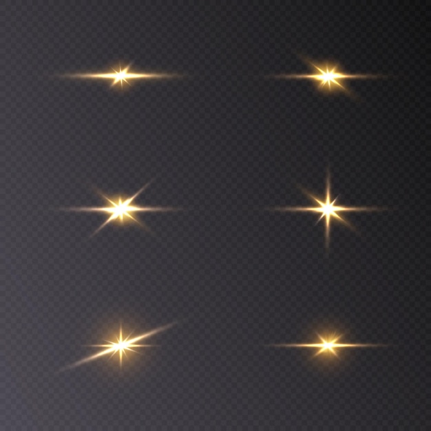 Set of light gold stars png. light sunlight png. light effect png.