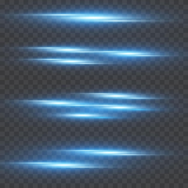 Set of lighting effect Blue lines with highlights sparkles