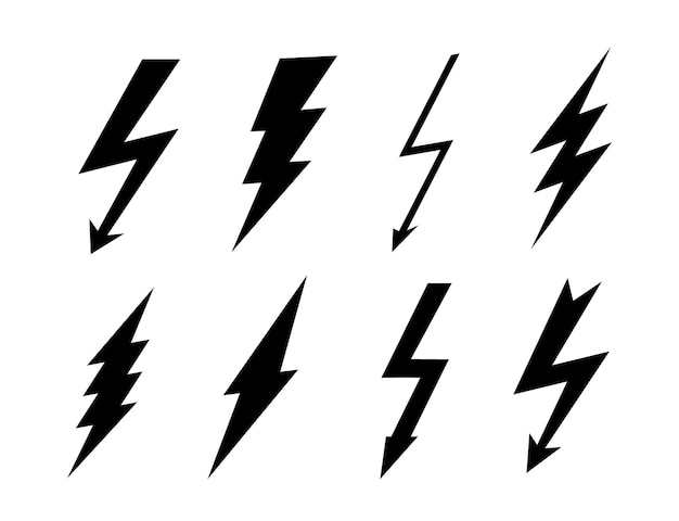 Set Lightning bolt. Flat thunderbolt signs, vector lightning strike icons.