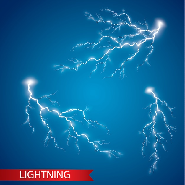 Set of lightnings. Magic and bright light effects. Vector Illustration