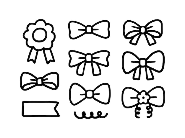 set of line art bow