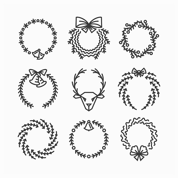 Set of line Christmas wreaths